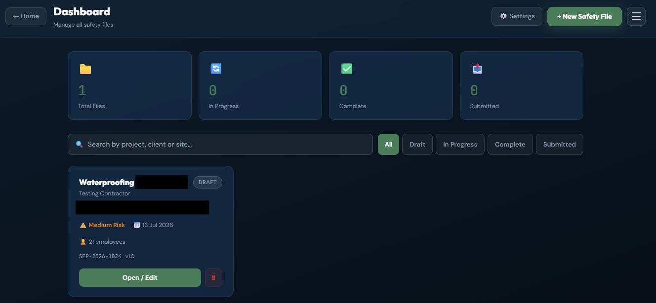SafetyFile Pro dashboard