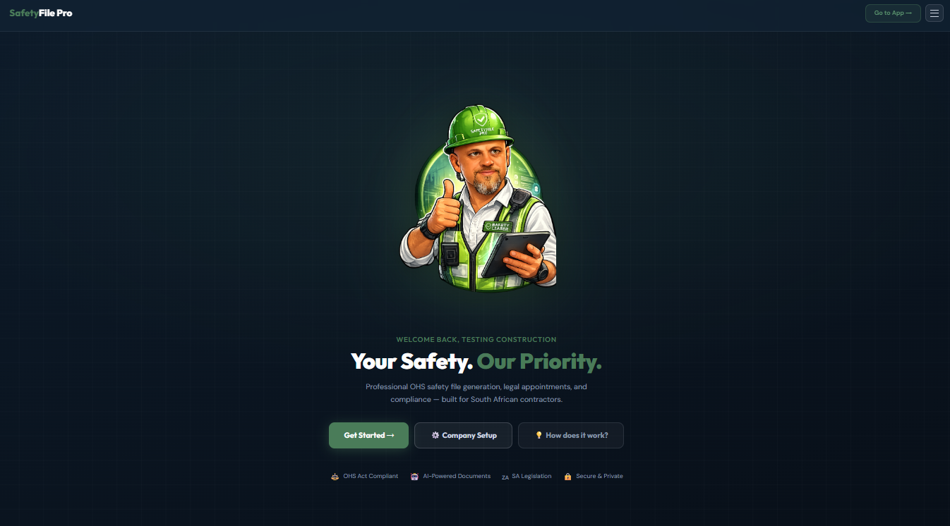 SafetyFile Pro home screen